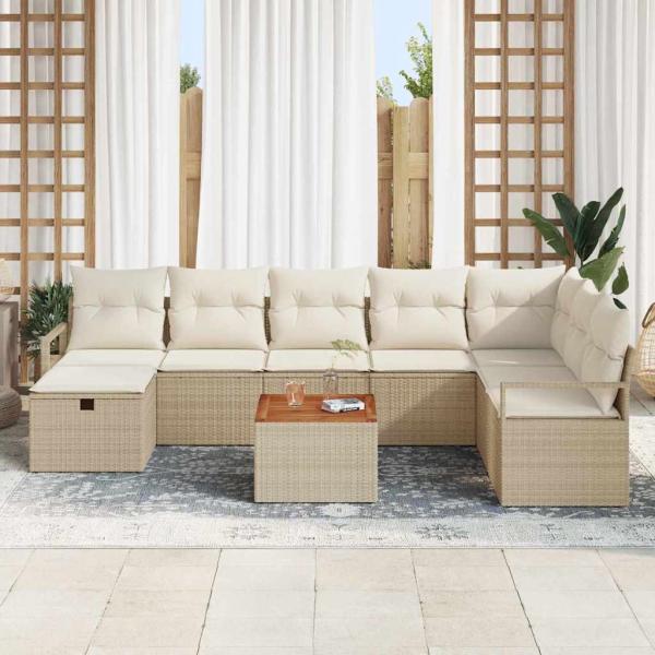 Gartensofa-set 9 stk. Beige Poly Rattan