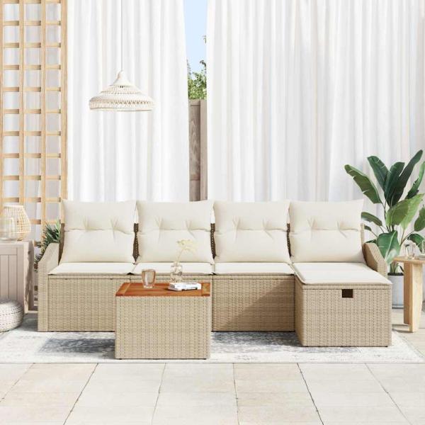 Gartensofa-set 6 stk. Beige Poly Rattan