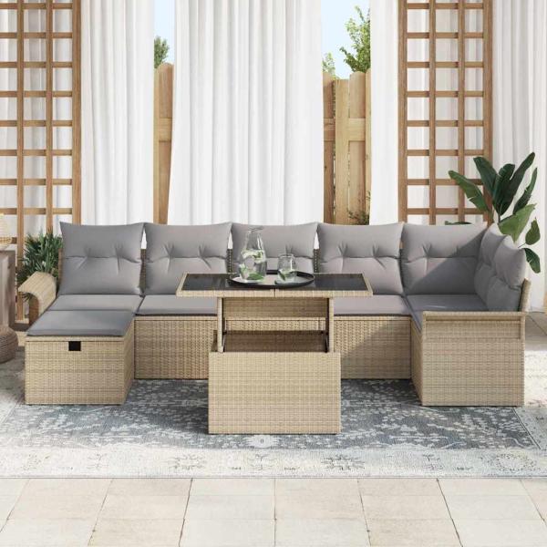 Gartensofa-set 8 stk. Beige Poly-Rattan