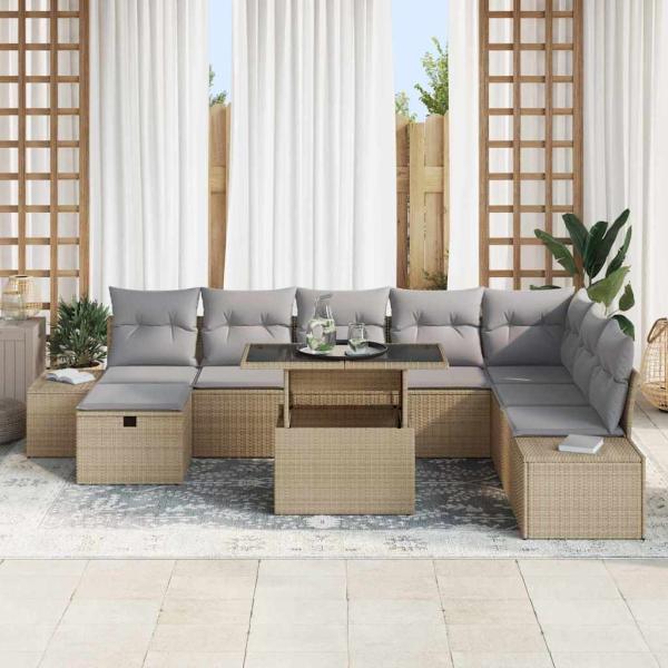 Gartensofa-set 9 stk. Beige Poly-Rattan