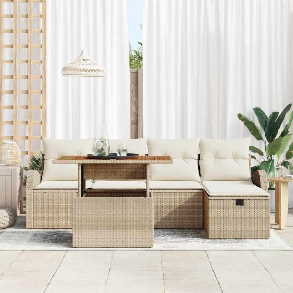 Garten-Sofa-Set 6 stk. Beige Poly-Rattan