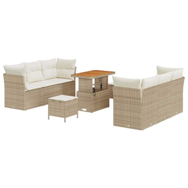 Gartensofa-set mit Kissen 9 pcs Beige und Creme Poly-Rattan