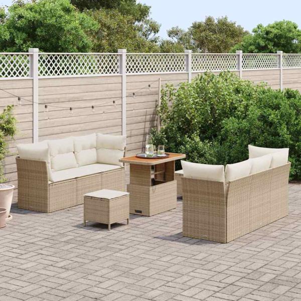 Gartensofa-set mit Kissen 9 pcs Beige und Creme Poly-Rattan