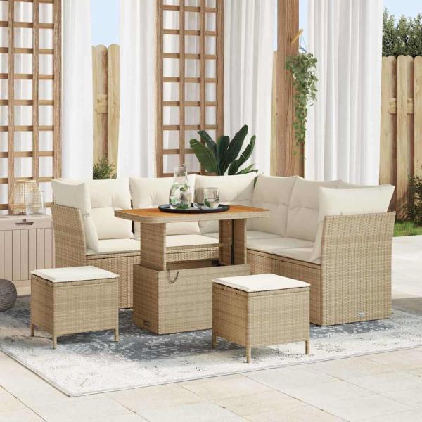 ARDEBO.de - Gartensofa-set 8 Stk. 5-Sitzanzahl Beige und Creme Poly-Rattan