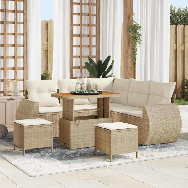 ARDEBO.de - Gartensofa-set 8 stk. 7-Sitzanzahl Beige und Creme Poly-Rattan