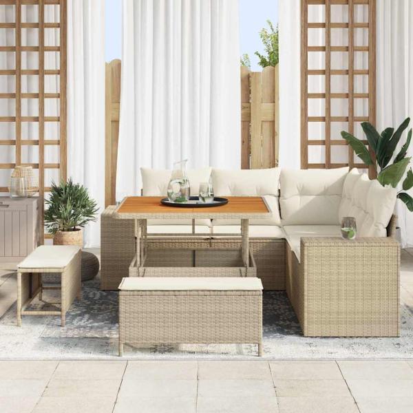 Gartensofa-set 8 stk. 7-Sitzanzahl Beige und Creme Poly-Rattan