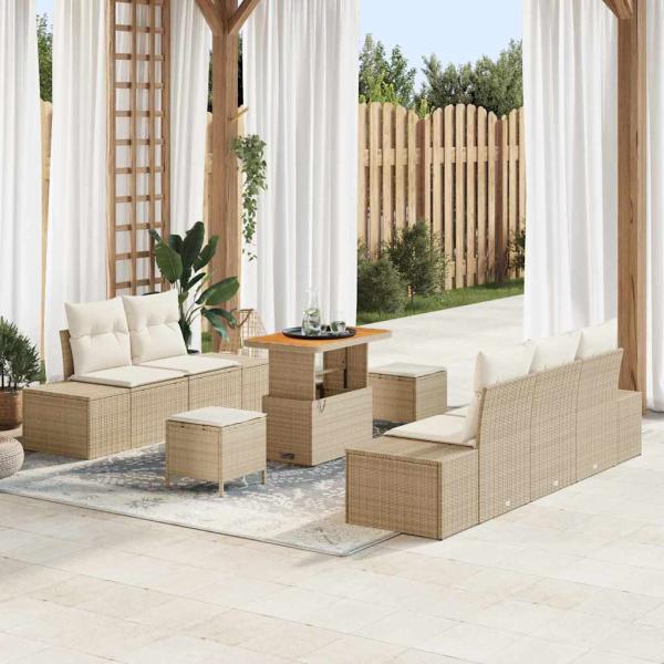 ARDEBO.de - Gartensofa-set 8 stk. 7-Sitzanzahl Beige Poly Rattan