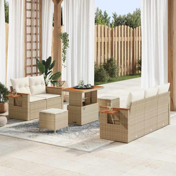 ARDEBO.de - Gartensofa-set 10 stk. 7-Sitzanzahl Beige und Creme Poly-Rattan