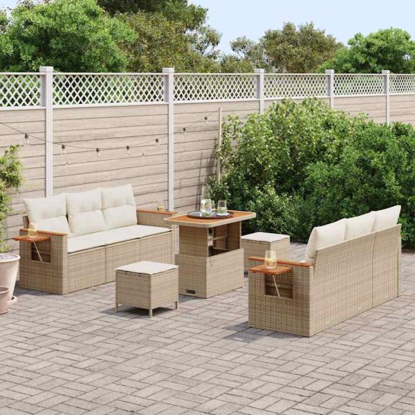 Gartensofa-set 11 stk. 8-Sitzanzahl Beige und Creme Poly-Rattan