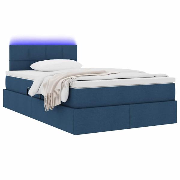 LED-Speicherbett mit Matratze Blau 120 x 190 cm Stoff