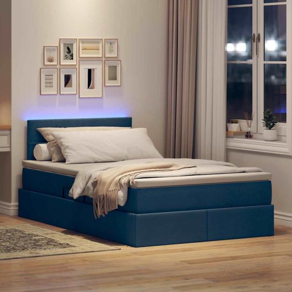 LED-Speicherbett mit Matratze Blau 120 x 190 cm Stoff