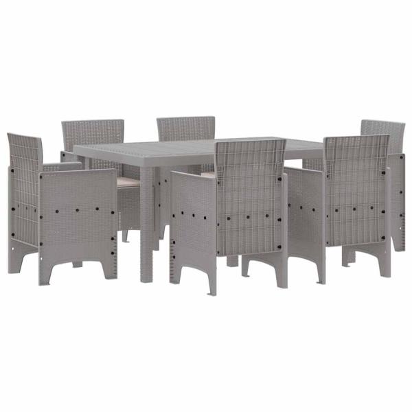 Garten Essgruppe 7 stk. Hellgrau Polt Rattan