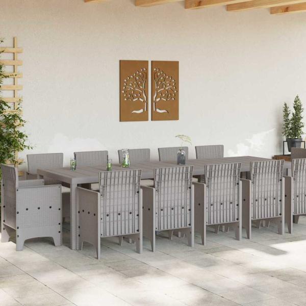 Garten Essgruppe 13 stk. Grau Poly-Rattan