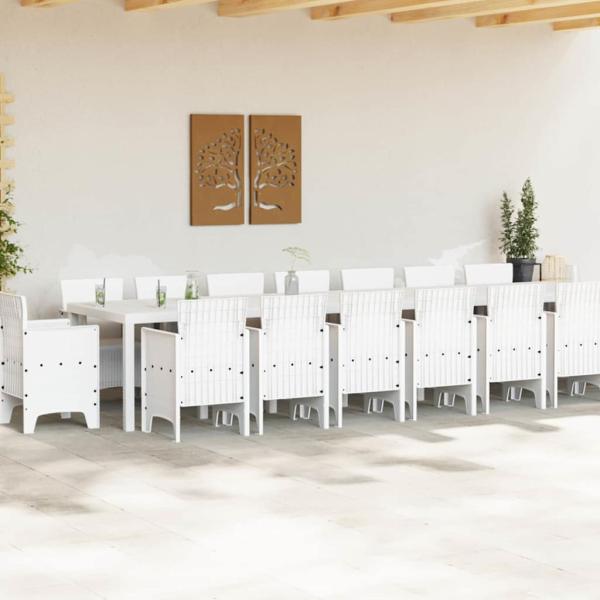 Garten-Esszimmergarnitur mit Kissen 17 stk. Weiß PP