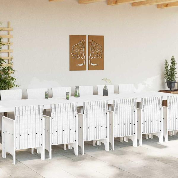 Garten-Esszimmergarnitur mit Kissen 15 stk. Weiß PP