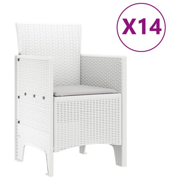 Garten-Esszimmergarnitur mit Kissen 15 Stk. Weiß PP