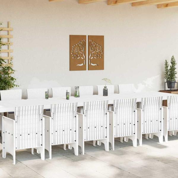 Garten-Esszimmergarnitur mit Kissen 15 stk. Weiß PP