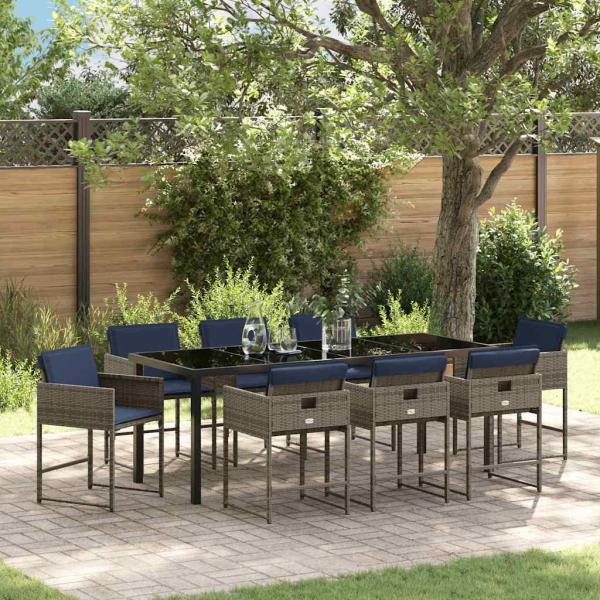 ARDEBO.de - Garten Essgruppe 9 stk. Grau Poly-Rattan