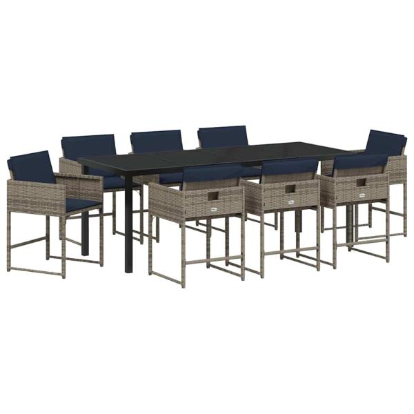 Garten Essgruppe 9 stk. Grau Poly-Rattan