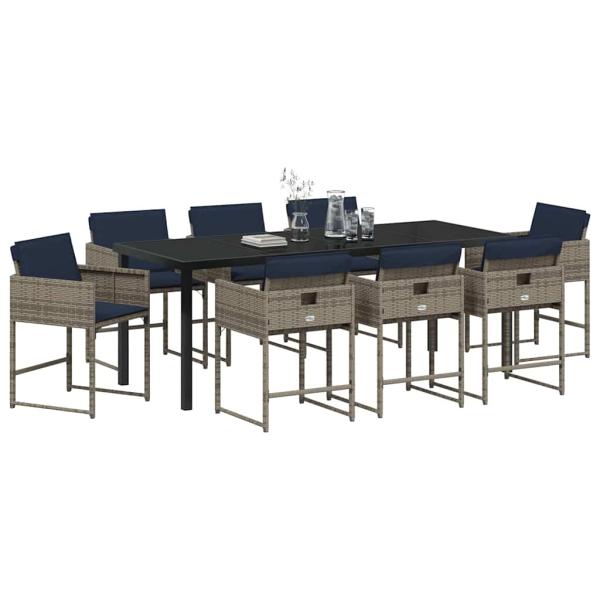 Garten Essgruppe 9 stk. Grau Poly-Rattan