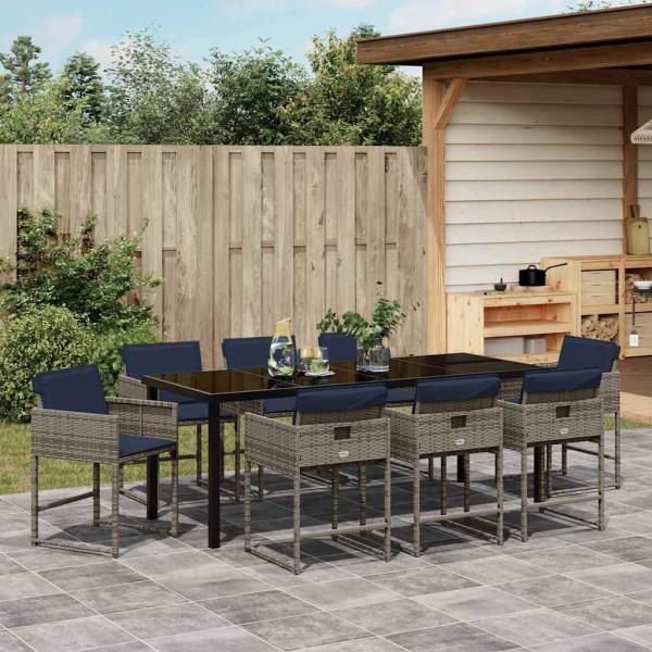Garten Essgruppe 9 stk. Grau Poly-Rattan