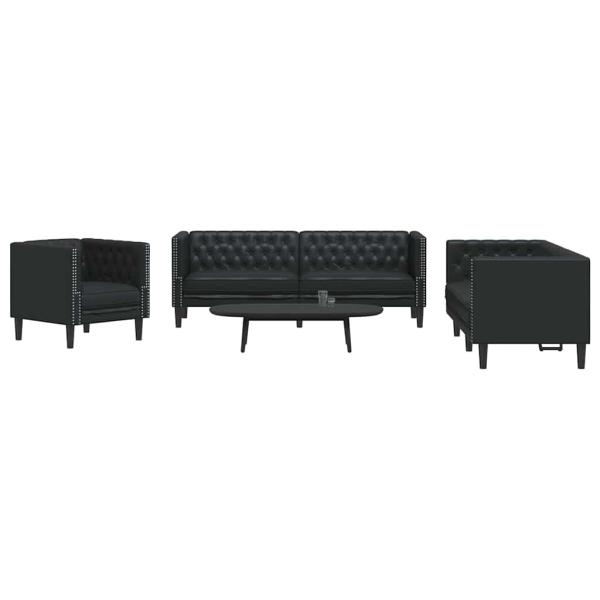 Wohnzimmer Couch 3 stk. Schwarz Kunstleder