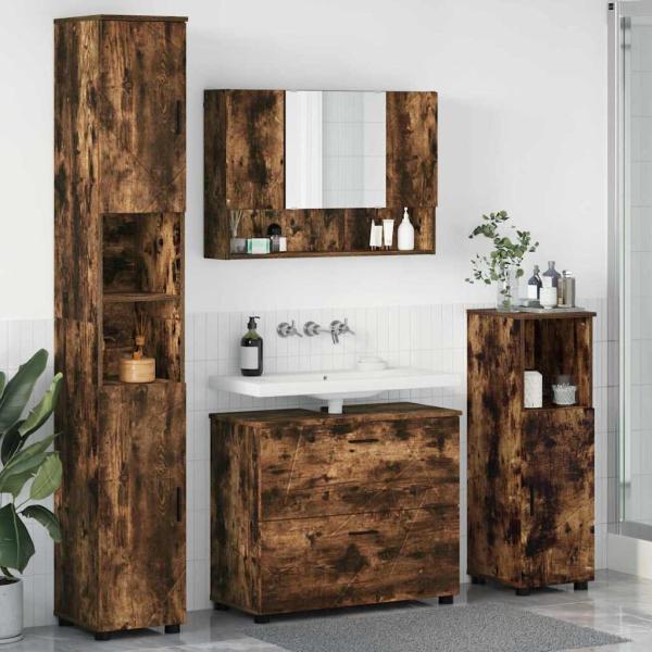 ARDEBO.de - Badezimmermöbel-Set 4 stk. Geräucherte Eiche 35 x 30 x 192 cm