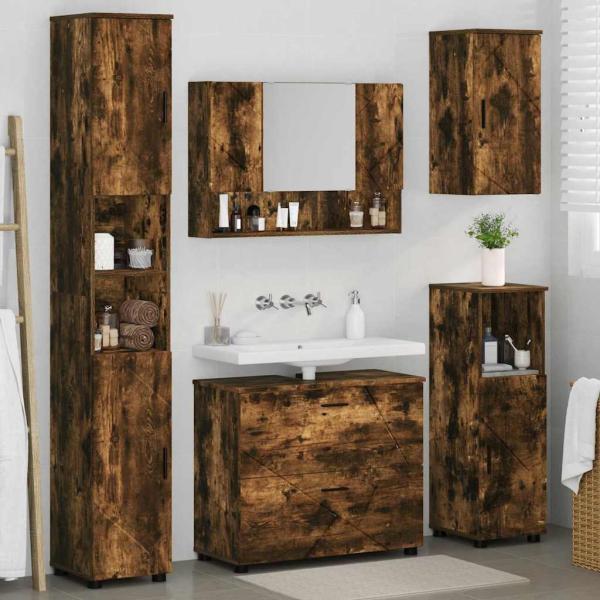 Badezimmermöbel-Set 5 stk. Geräucherte Eiche 35 x 30 x 192 cm