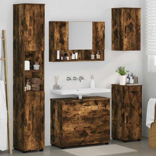 Badezimmermöbel-Set 5 stk. Geräucherte Eiche 35 x 30 x 192 cm