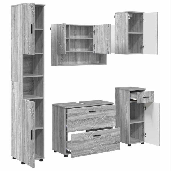 Badezimmermöbel-Set 5 stk. Graues Sonoma 35 x 30 x 192 cm