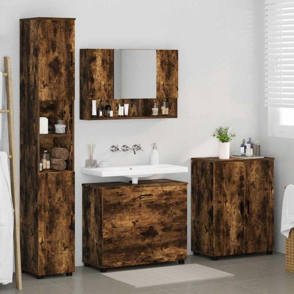 Badezimmermöbel-Set 4 stk. Geräucherte Eiche 35 x 30 x 192 cm