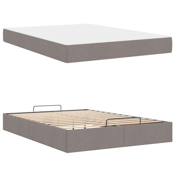 Bettgestell mit Matratze 2 Stk. Taupe Stoff