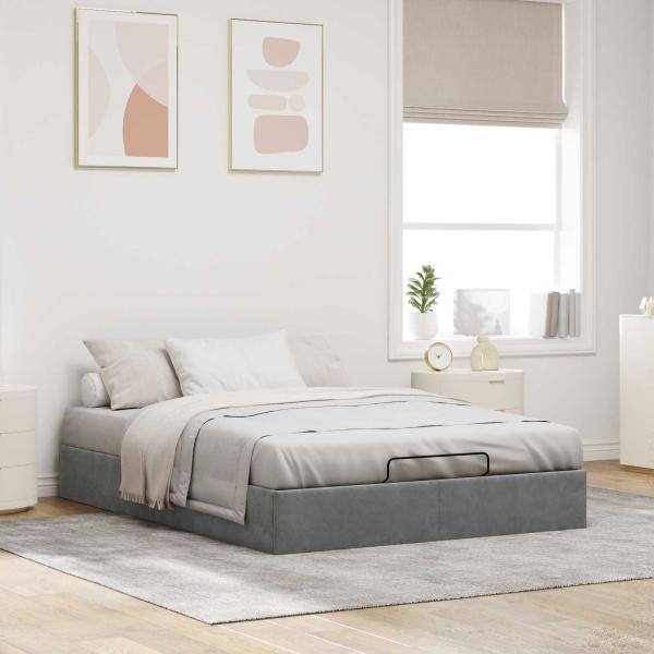 Ottoman Bettgestell Dunkelgrau 152 x 203 cm Samt