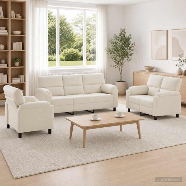 ARDEBO.de - Sofa-Set 3 stk. Creme Samt