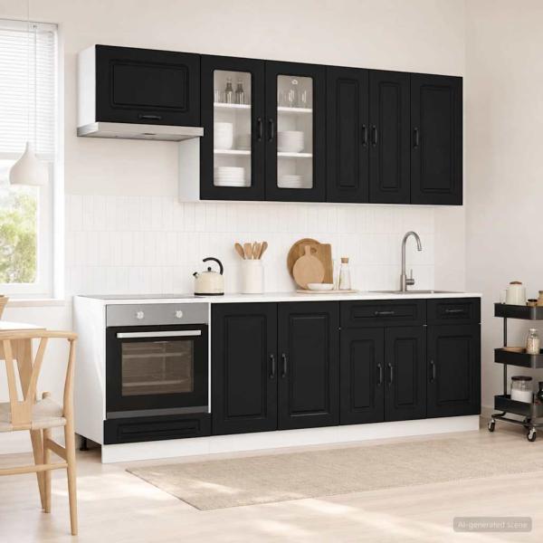 ARDEBO.de - Kücheneinheit KALMAR 8 stk. Schwarz Holzwerkstoff