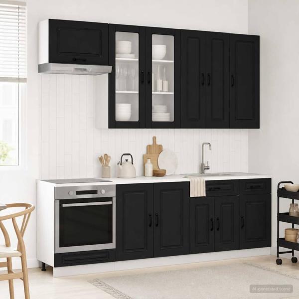 ARDEBO.de - Kücheneinheit KALMAR 8 stk. Schwarz Holzwerkstoff