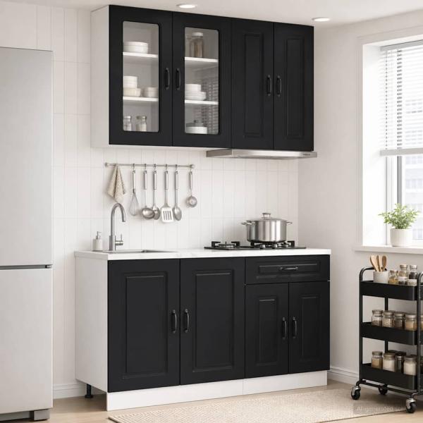 ARDEBO.de - Kücheneinheit KALMAR 4 stk. Schwarz Holzwerkstoff