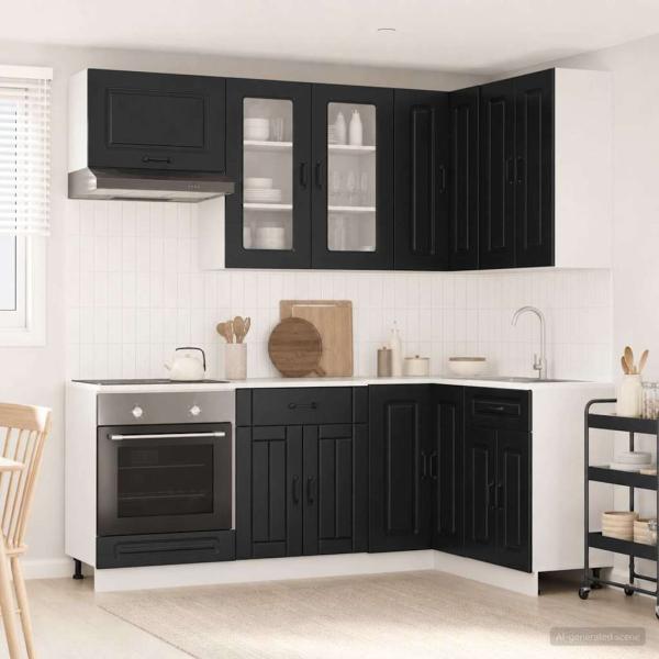ARDEBO.de - Kücheneinheit KALMAR 8 stk. Schwarz Holzwerkstoff