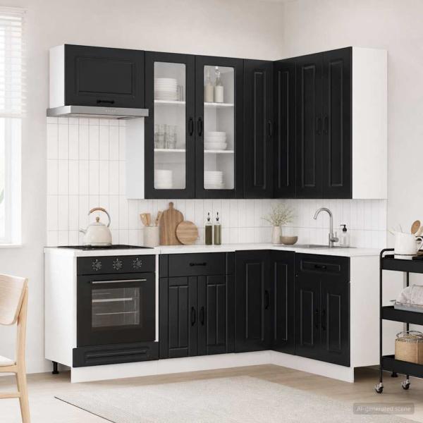 ARDEBO.de - Kücheneinheit KALMAR 8 stk. Schwarz Holzwerkstoff