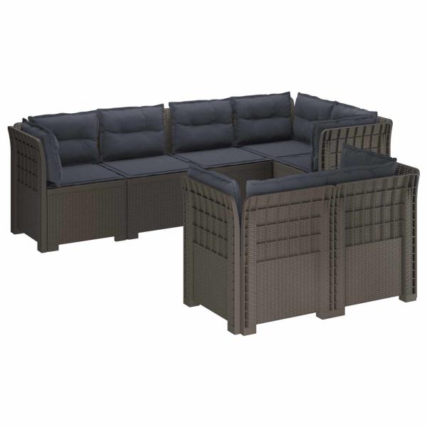 7-Sitzer Gartensofa mit Kissen Rattan-Look PP Hellgrau