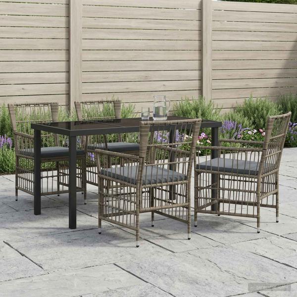 ARDEBO.de - Outdoor-Essgruppe 5 stk. Grau Poly-Rattan
