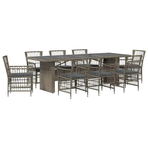 Outdoor-Essgruppe 9 stk. Grau Poly-Rattan