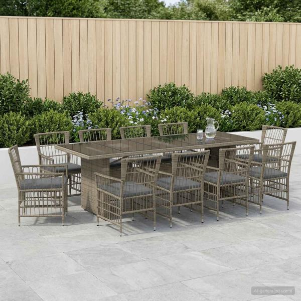 ARDEBO.de - Outdoor-Essgruppe 11 stk. Grau Poly-Rattan