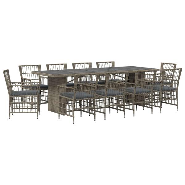 Outdoor-Essgruppe 11 stk. Grau Poly-Rattan