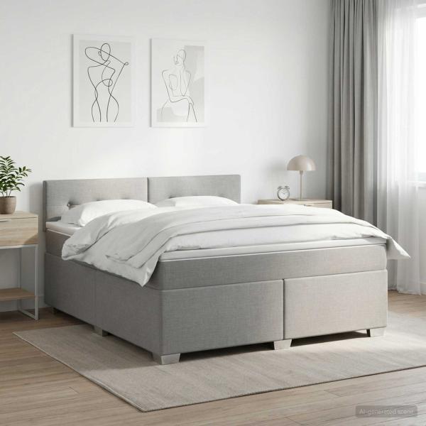 ARDEBO.de - Boxspringbett mit Matratze Hellgrau 180 x 200 cm Stoff