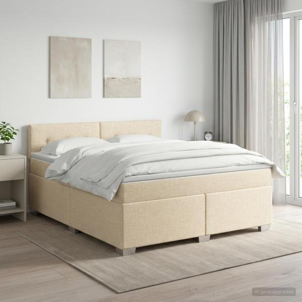 ARDEBO.de - Boxspringbett mit Matratze Creme 180 x 200 cm Stoff