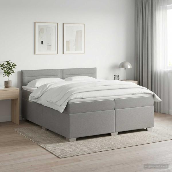 ARDEBO.de - Boxspringbett mit Matratze Hellgrau 200 x 200 cm Stoff