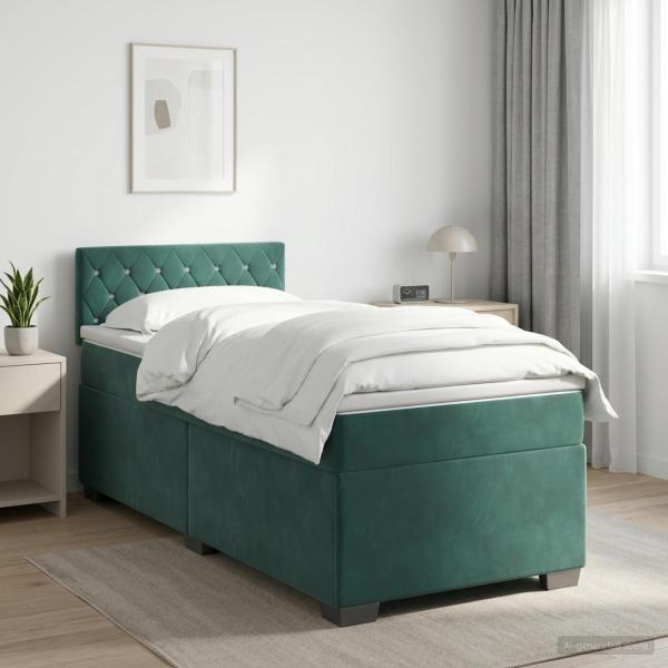 ARDEBO.de - Boxspringbett mit Matratze Dunkelgrün 80 x 200 cm Samt