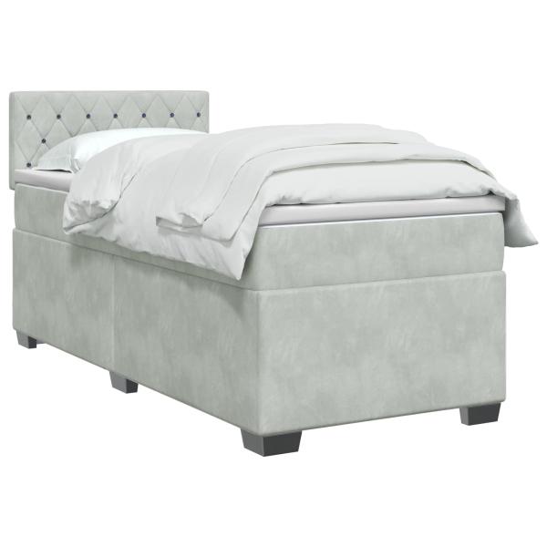 Boxspringbett mit Matratze Hellgrau 90 x 190 cm Samt