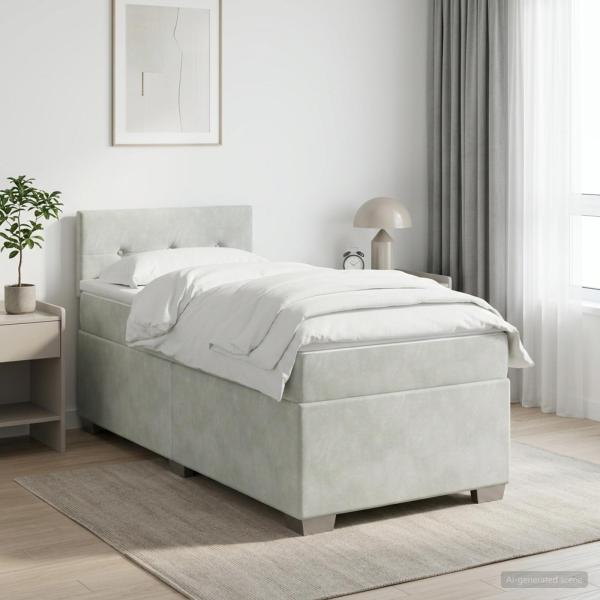 ARDEBO.de - Boxspringbett mit Matratze Hellgrau 90 x 190 cm Samt